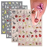 Cute Bee Ladybug Ant Nail Art Stickers, 4 Sheets 5D