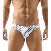 Mens Sexy Bikini Swimwear Diagonal Stripe Swim Briefs Rainbow Swimsuits Elestic Colorful Striped