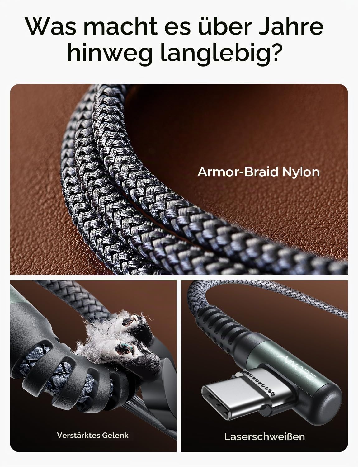 AINOPE USB C Kabel - [2 Stück 2M+2M] 3.1A Ladekabel USB C Kabel 5