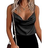 Zeagoo Women's Cowl Neck Satin Camisole Sleeveless Sexy Spaghetti Strap Silk Cami Backless Tank Tops Halter Basic Tank Shirts