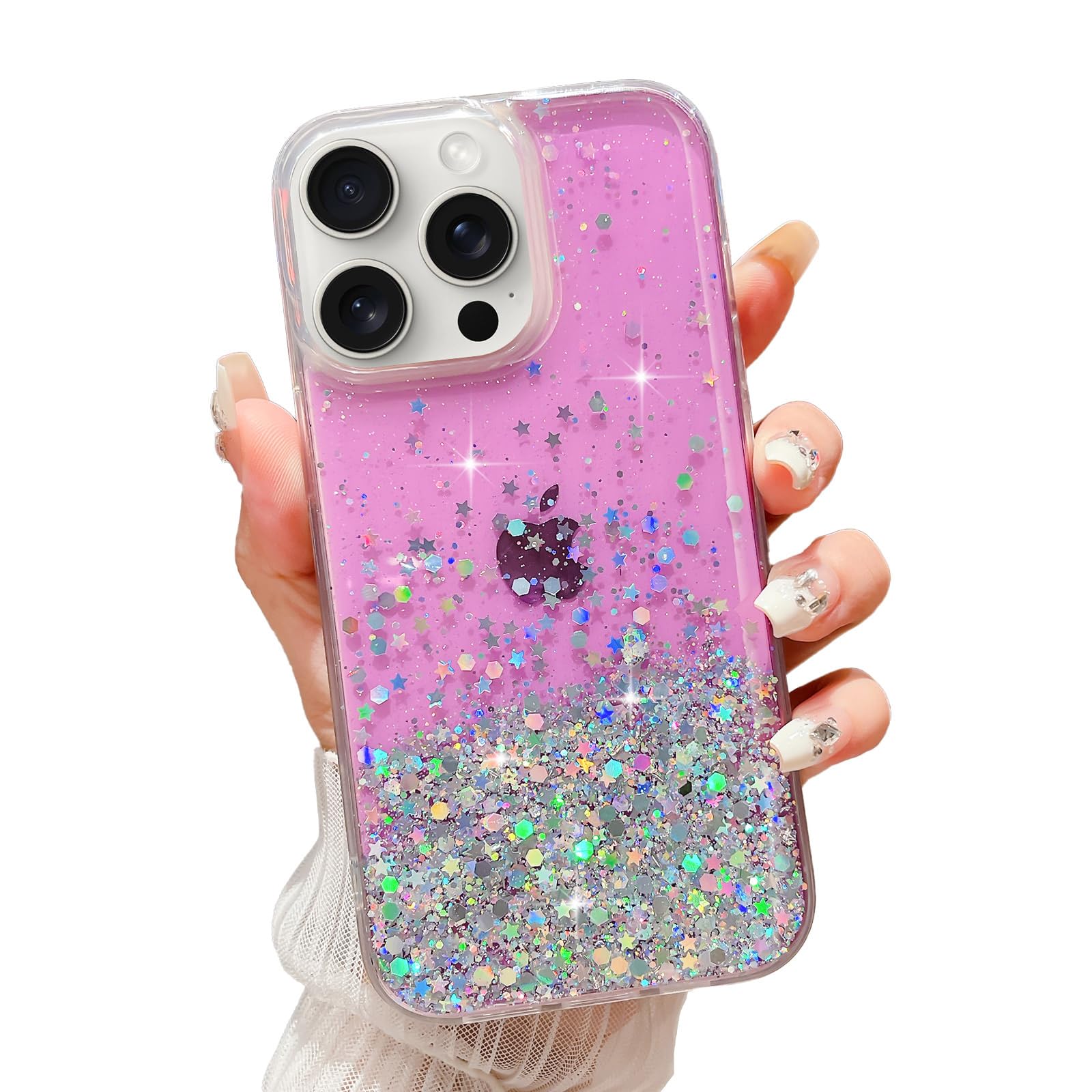 LCHULLE for iPhone 15 Pro Case Girls Women Glitter Bling Clear Cover Cute Crystal Slim Fit Bumper Silicone Phone Case for iPhone 15 Pro 6.1inch 2023,Purple — image 1