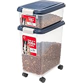 IRIS USA Dog Food Storage Container, Up to 30+11 lbs, Navy, Made in USA | Wheels for Mobility, Airtight Seal, BPA-Free, Best for Bird Seed, Cat food, Cat Litter, Chicken Feed, Pellets