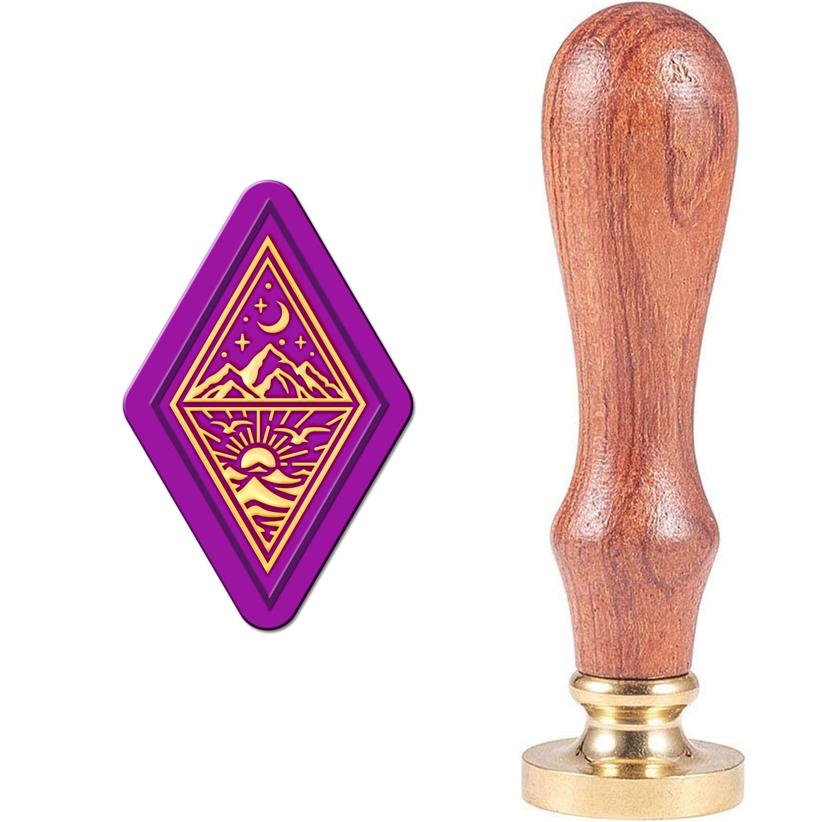 CRASPIRE Wax Seal Stamp Mountain Moon Sun Vintage Sealing Wax Stamp Head with Universal Wood Handle for Invitations Cards Bottle Gift Business Thanks Scrapbooking Decor