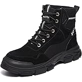 AUVYI Steel Toe Work Boots for Men - Wide Toe Suede Leather Lightweight Safety Shoes, Slip Resistant Rubber Sole Welding Work Shoes for Construction & Warehouse