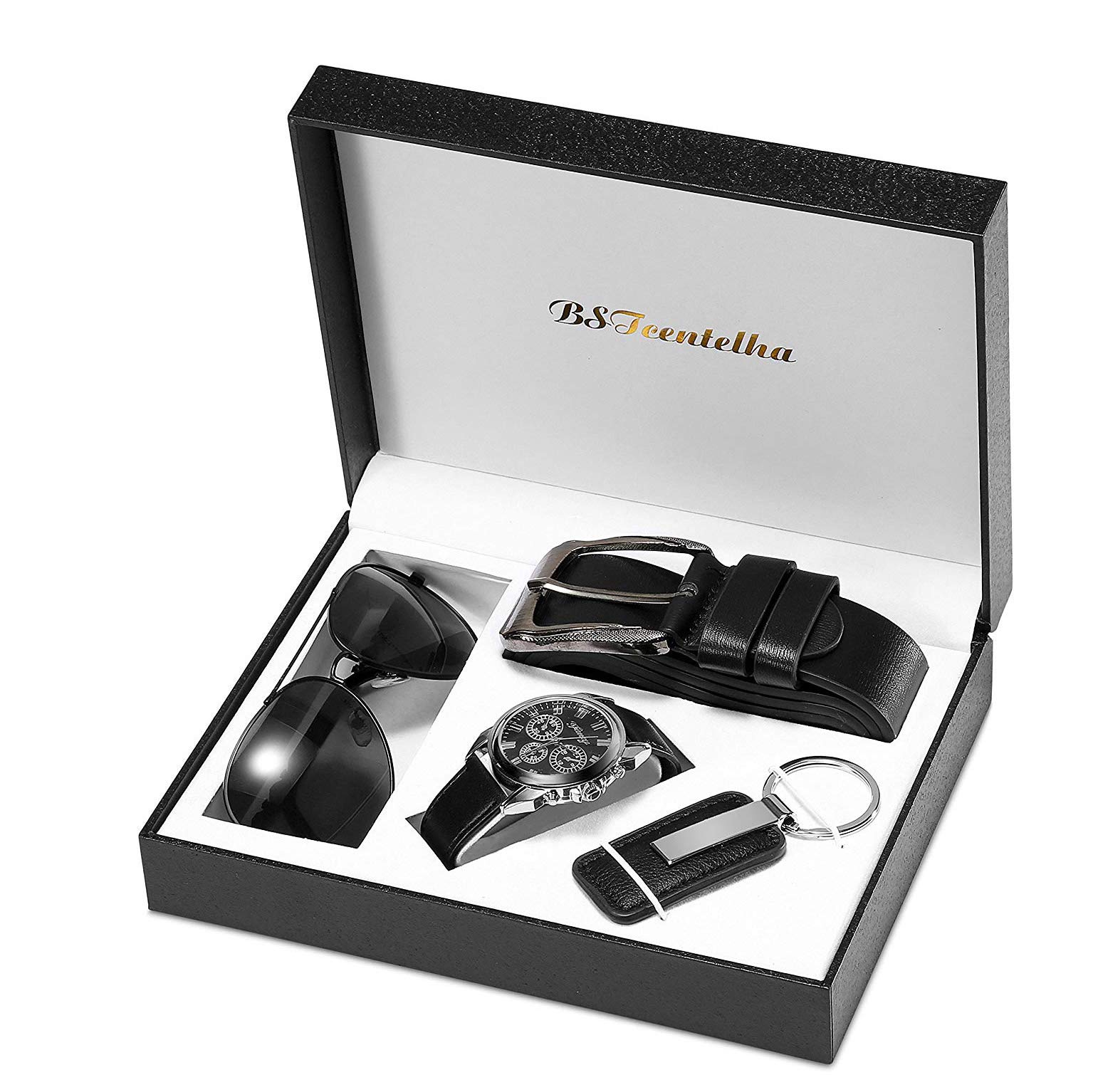 BSTcentelha Men Gift Set Wrist Watch Belt Keychain Sunglasses Mens Gift Father's Day Valentine's Day Gift Wedding Christmas Boyfriend Gift Set（SetA）
