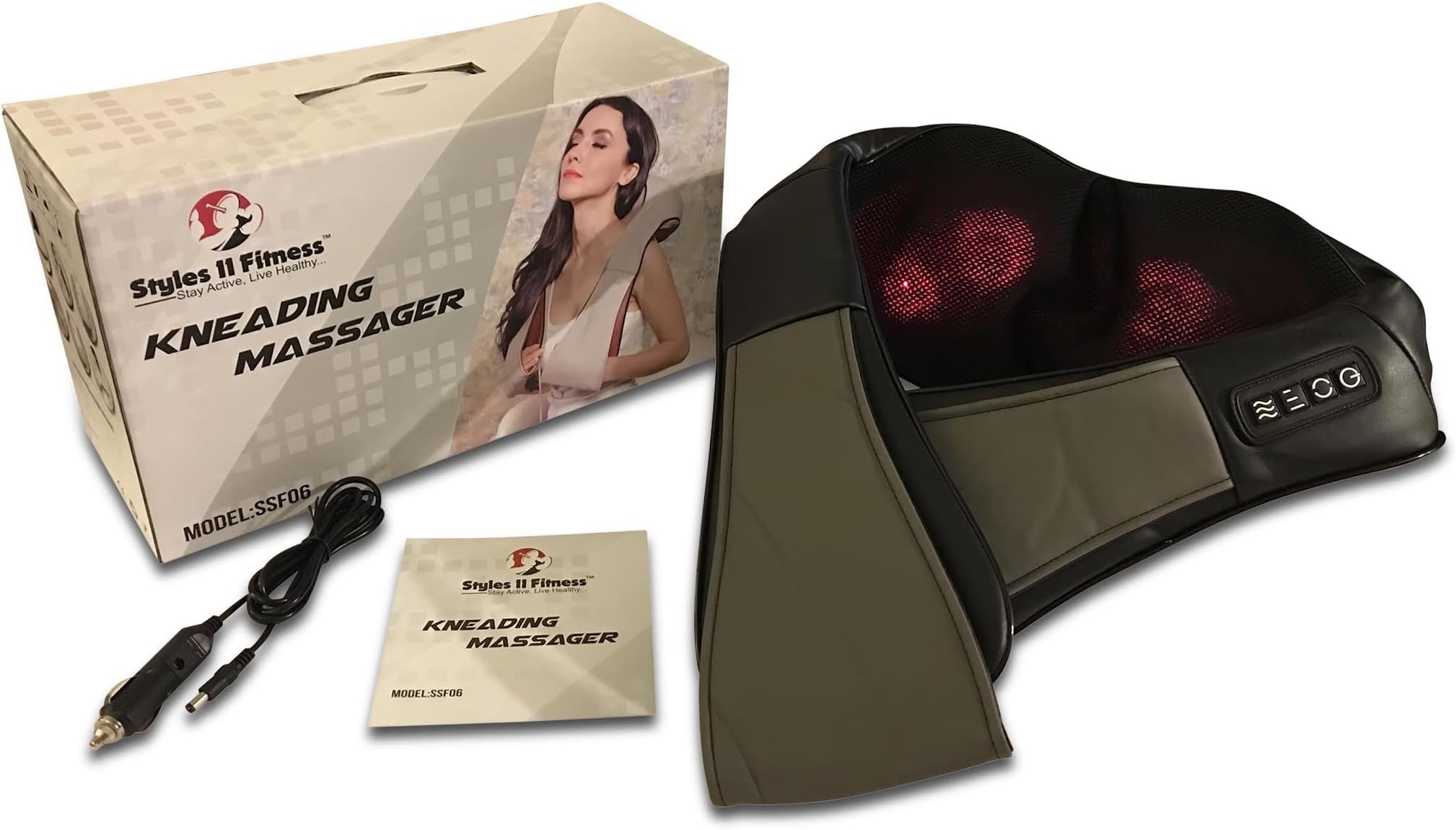 Styles II Fitness Kneading Body Massager 4-Keys With Heat – Great At- Home Spa Machine for Neck, Back, Shoulder, Waist, Feet (Black)