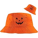 Giavuwn Halloween Pumpkin Bucket Hat Embroidered Jack O' Lantern Face on Front & Back, Pumpkin Costume for Women