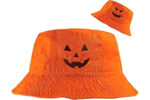 Giavuwn Halloween Pumpkin Bucket Hat Embroidered Jack O' Lantern Face on Front & Back, Pumpkin Costume for Women