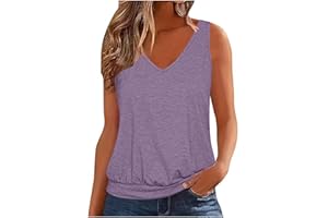 MRMAERE Womens Summer Tops Dressy Casual Banded Bottom Tank Tops Loose Fit V Neck Sleeveless Solid Basic Tee Shirts Blouses