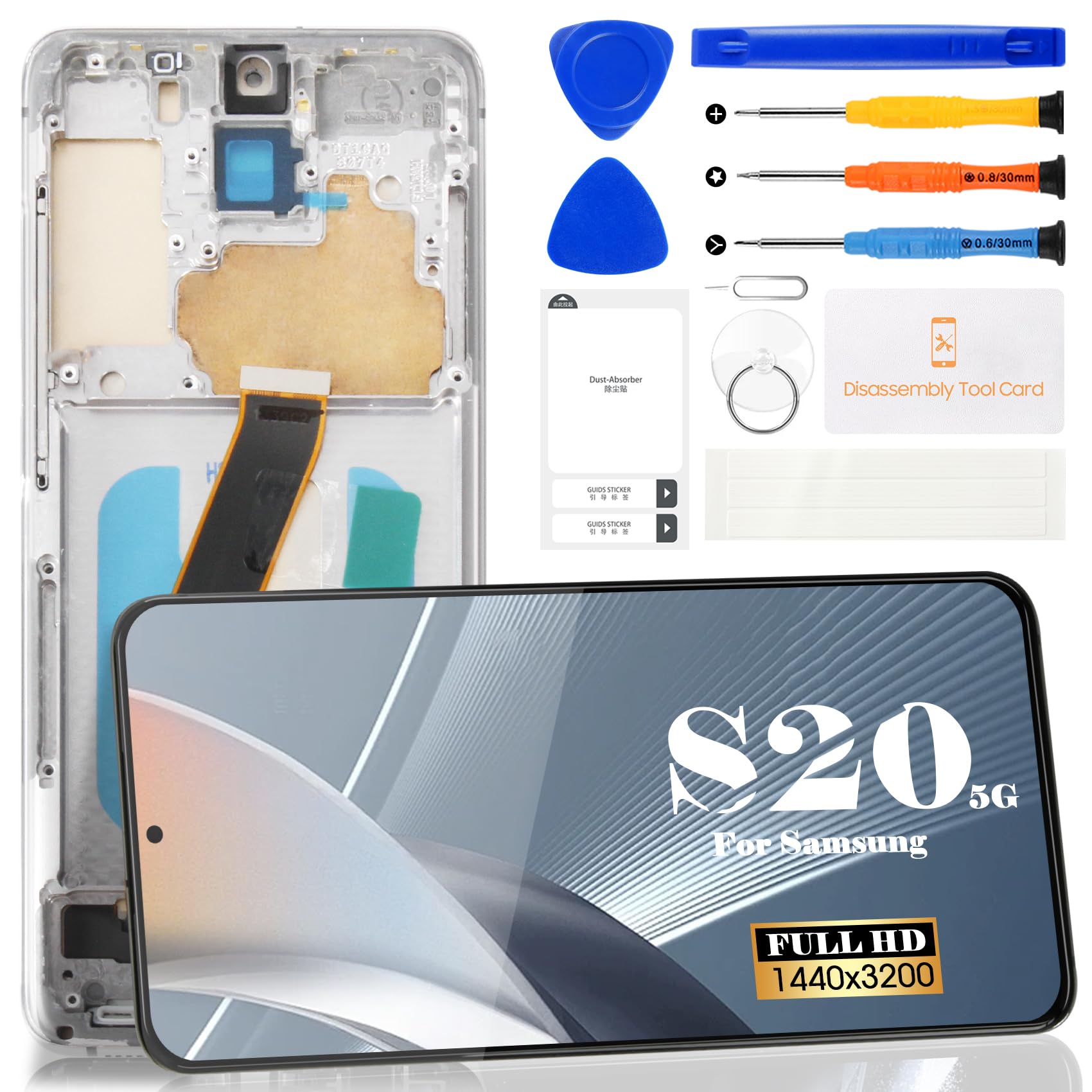 Photo 1 of Incell for Samsung S20 5g Screen Replacement for Samsung Galaxy S20 5g LCD Digitizer Repair Kits for Samsung SM-G981 Touch Screen Display Assembly Replacement with Frame (Silver)