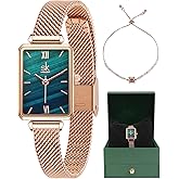 claities Dainty Women's Wrist Watch: Green Malachite Dial,Beautiful Bracelet, Wrapped by Stylish Gift Box, Elegant Present for Ladies and Loved Ones Anniversary, Birthday, or Holidays Like Christmas