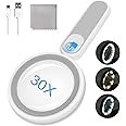 Rechargeable Magnifying Glass with Light, 30X 4.7IN Handheld Large Lightweight Lighted Magnify Len 21 LED 3 Modes Illuminated Book Magnifier for Kid,Senior,Reading,Inspection,Coin,JewelryChristmasGift