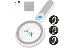 ARSIR Rechargeable Magnifying Glass with Light, 30X 4.7IN Handheld Large Lightweight Lighted Magnify Len 21 LED 3 Modes Illuminated Book Magnifier for Kid,Senior,Reading,Inspection,Coin,JewelryChristmasGift