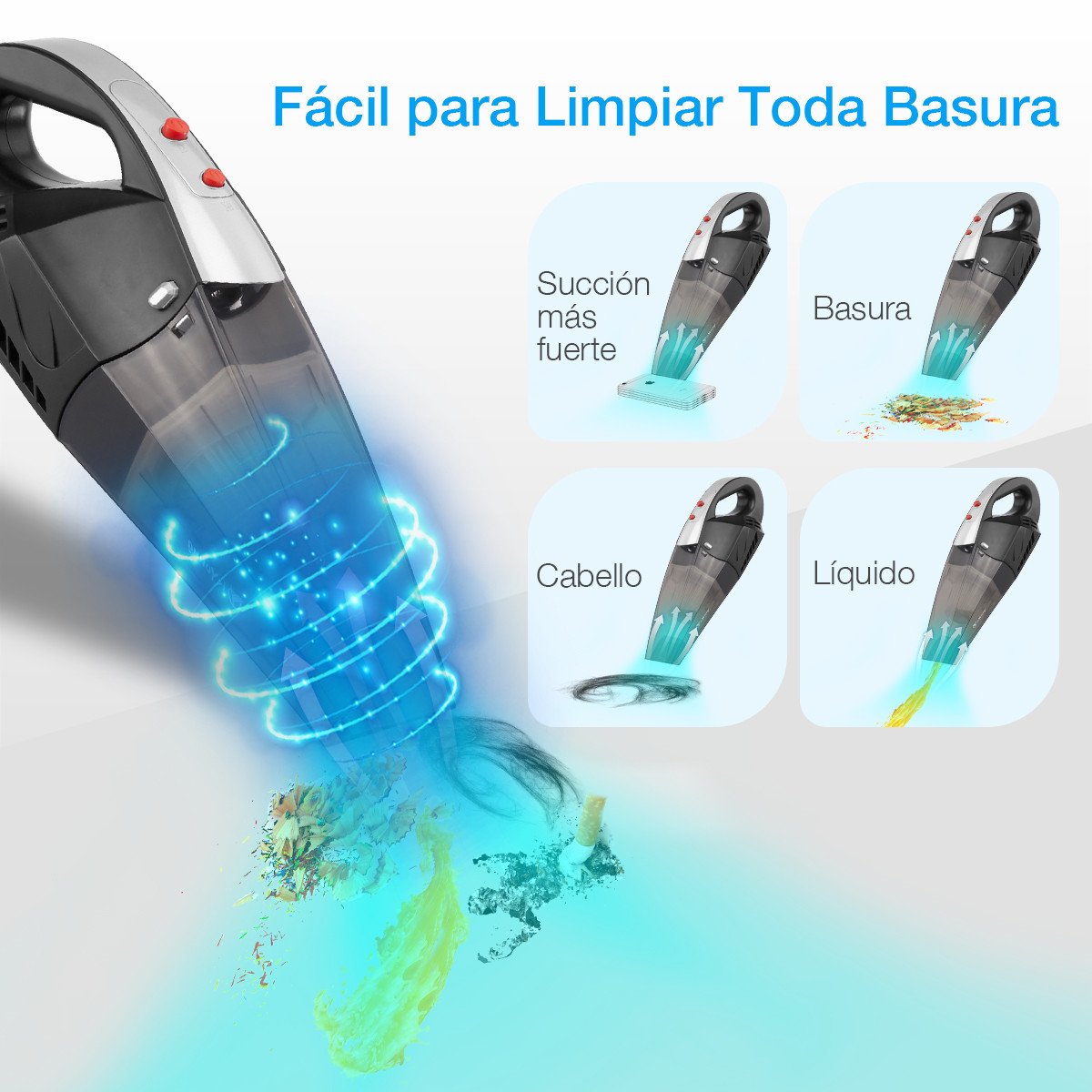 isYoung Aspirador de Coche 12V, Aspiradora de Mano Portátil, Aspirador Potente Sin Bolsa con Seco y Húmedo, Conveniente y Ligera,120W, 6000PA, 600ml Depósito con 2 Filtro Lavable y Cepillo, 4.5M Cable