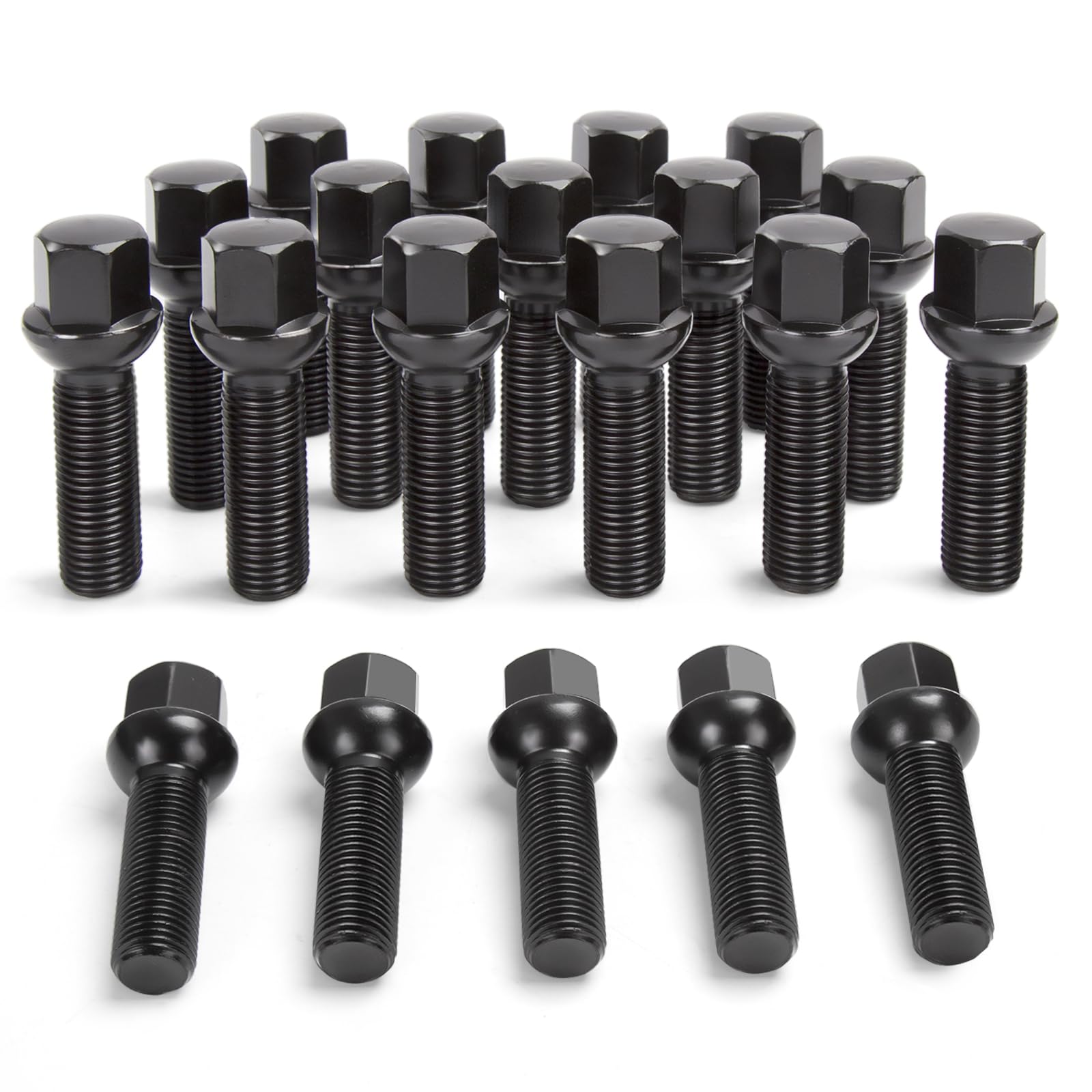 Photo 1 of 20PCS 14x1.5 Extended Lug Bolts with 45mm Shank Length Ball Seat, Aftermarket Black Wheel Lug Bolts for Spacers, Compatible A3 A4 A6 A8 S4 S6 S8 TT Jetta Allroad Volkswagen Quattro Golf Tiguan Passat