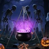 Vexalify Halloween Decorations Outdoor, Large Witch Cauldron, Halloween Decor, with Large Tripod/Purple Lights/Cotton/40CM Skull, Witch Cauldron Magic Candy Bucket Decoration, for Porch Outdoor Party