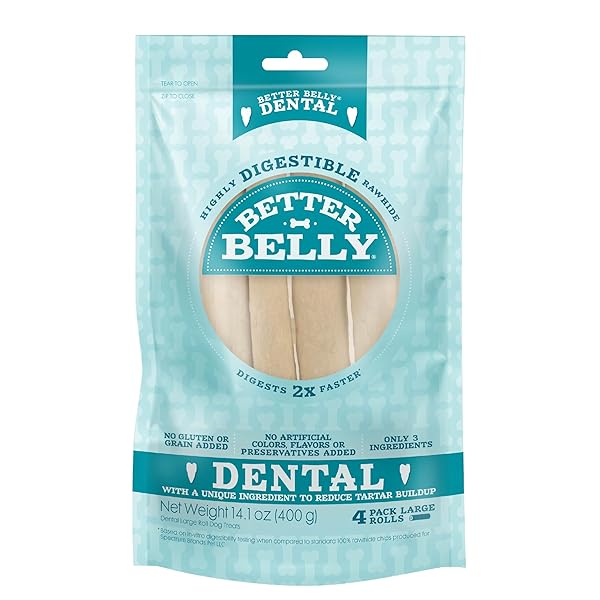 BETTER BELLY HIGHLY DIGESTIBLE RAWHIDE DENTAL CHEWS, TREAT...