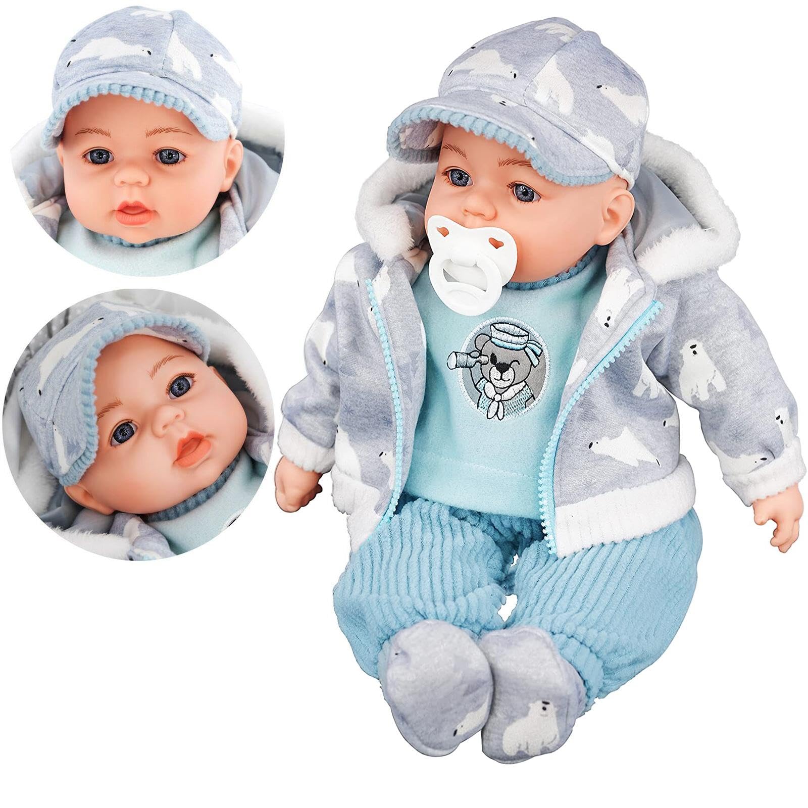 BiBi Doll 18" Baby Boy Doll with Dummy & Sounds - Lifelike, Soft Body, Polar Bear Themed Outfit, Realistic Toy for Girls & Boys Aged 18 Months+