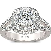 Jeulia Brilliant Diamond Band Rings for Women Halo Split Shank Cushion Cut 925 Sterling Silver Ring Wedding Engagement Anniversary Promise Ring Bridal Sets (10.0(U.S))…