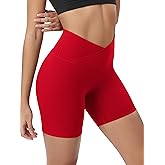 ODODOS Cloud Feeling Cross Waist Yoga Shorts for Women, 6" Crossover High Waist Lounge Biker Shorts