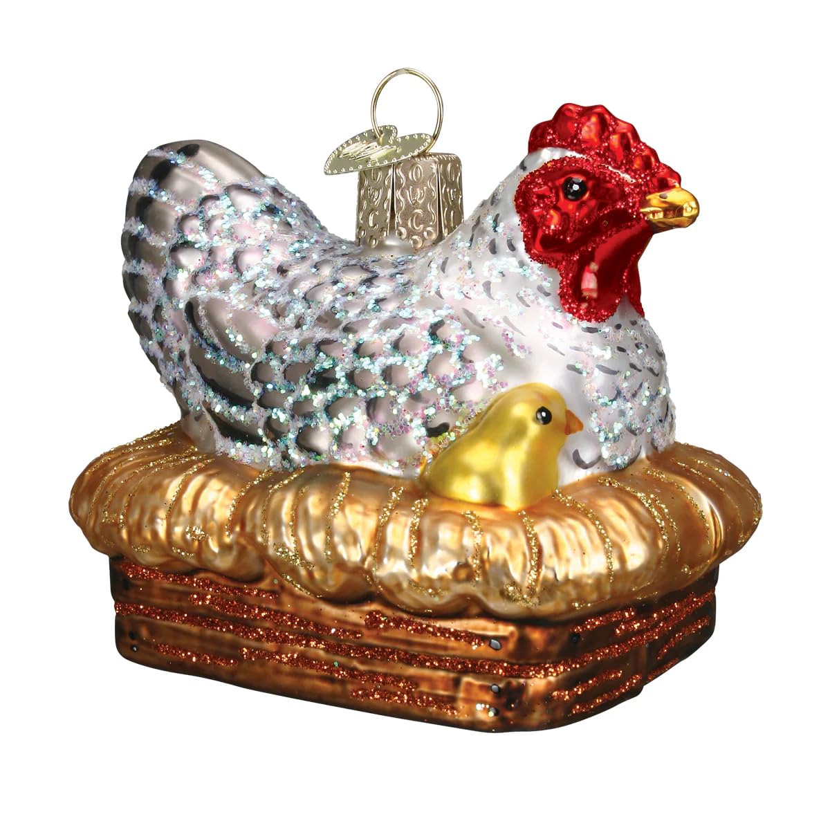 Old World Christmas Farm Animals Glass Blown Ornaments for Christmas Tree, Hen on Nest — image 1
