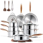CAROTE 23PCS Tri-Ply Fully Clad Stainless Steel Cookware Set, Pots and Pans Set with Tempered Glass Lids, Induction Compatible, Oven &amp; Dishwasher Safe