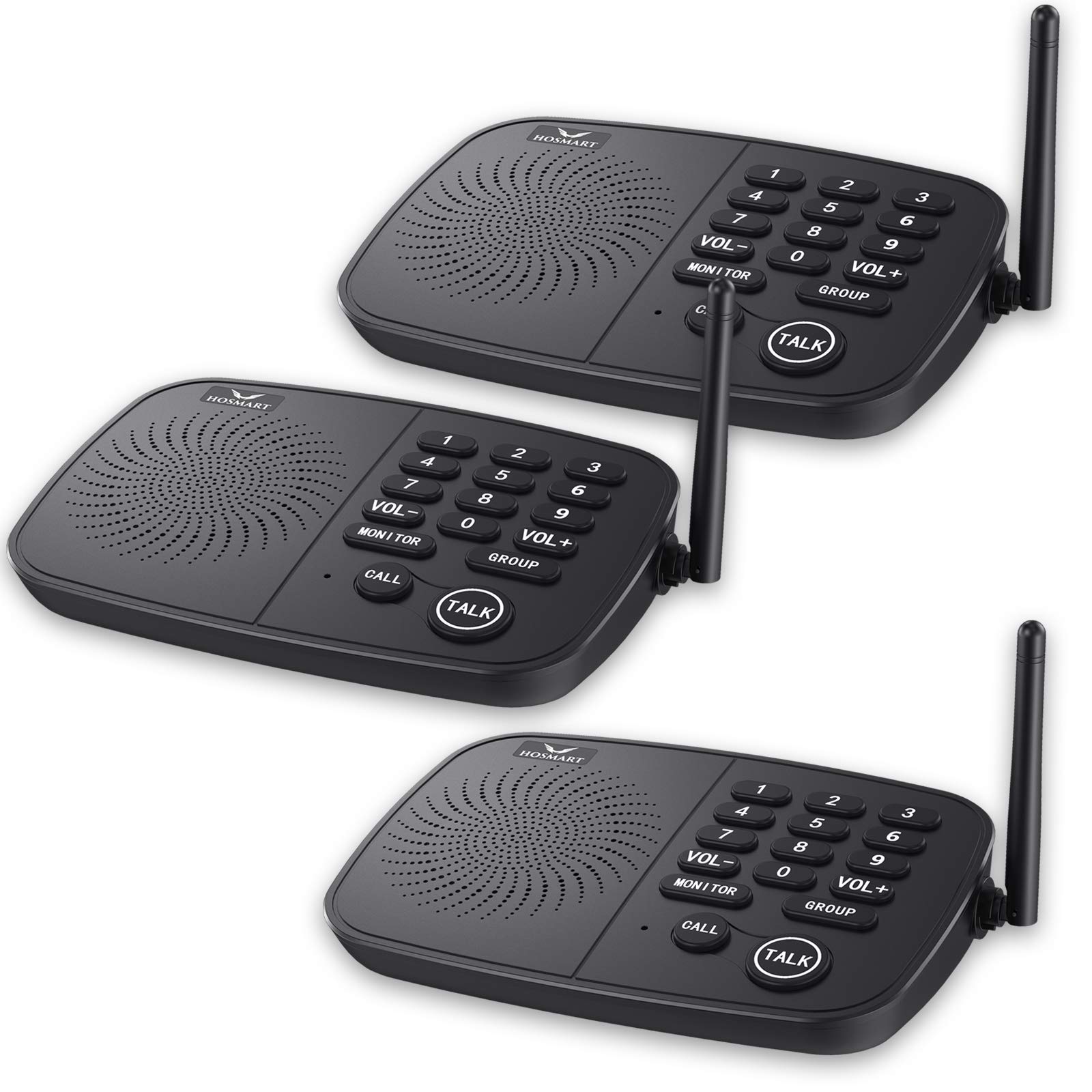 Wireless Intercom System Hosmart 1/2 Mile Long Range 10-Channel Security Wireless Intercom System for Home or Office(2019 New Version)(3 Stations Black)