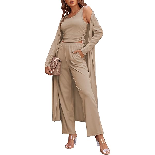 Women 3 Piece Knit Loungeset, Long Sleeve Cardigan