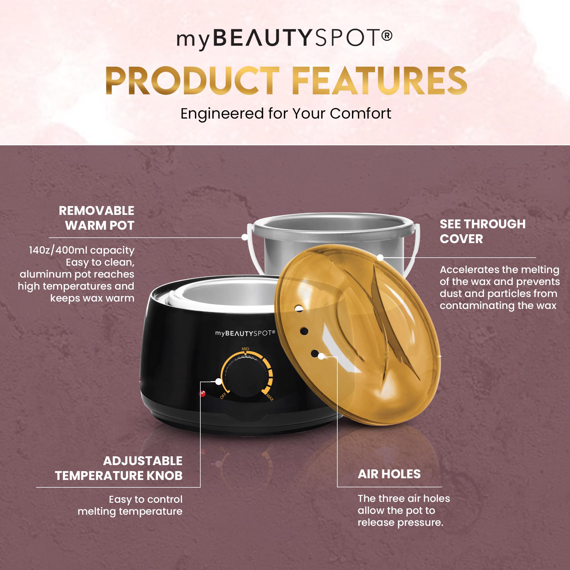 My Beauty Spot Waxing Kit for Women – At-Home Wax Machine for Hair Removal with Hard Honey Wax Beads, Warmer Pot & Applicators – Full Body & Bikini Use, Exfoliating & Hydrating Formula