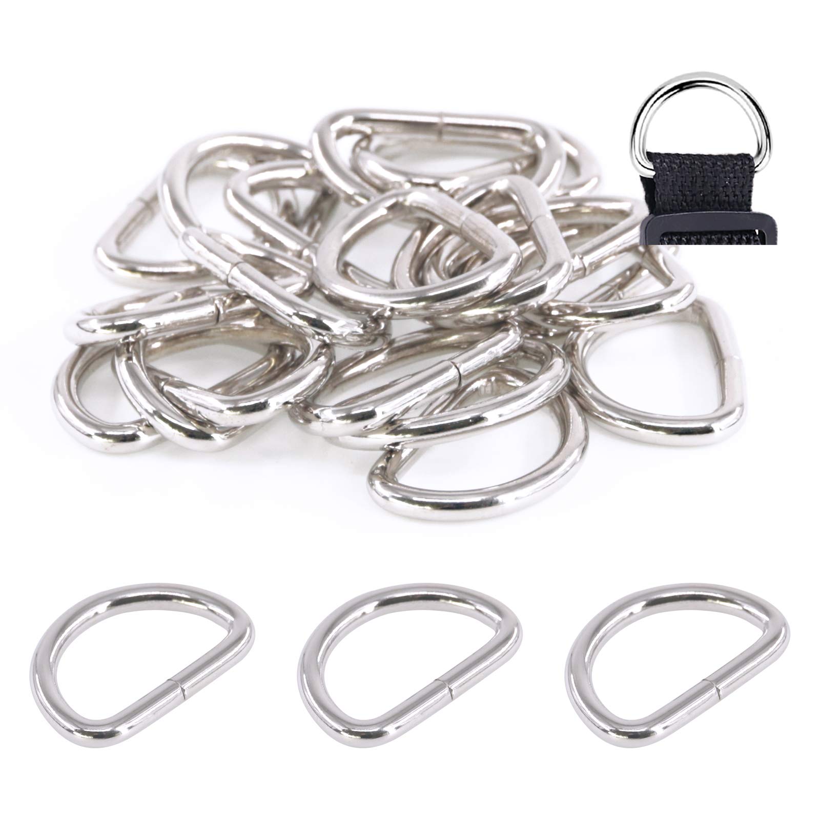 Swpeet 150Pcs Multi-Purpose Metal D Ring Semi-Circular D Ring for Hardware Bags Ring Hand DIY Accessories (3/4 Inch)