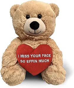 I Miss Your Face So Effin Much (Beige) 10 Inch Teddy Bear &amp; Gift Bag - Funny Cute Stuffed Animal Plush for Girlfriend, Boyfriend, Best Friend - Birthday, Valentines, Long Distance Gifts - Witty Bears