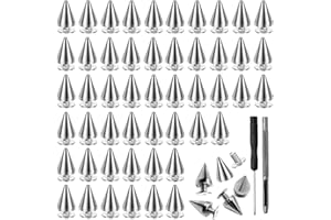 UPEOXT 100 Sets Cone Spikes Studs, 7x10mm Screwback Studs for Clothing Leather Craft, Silver Metal Bullet Rivets for Shoes Bo