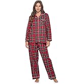Casual Nights Women's Flannel Long Sleeve PJ's Button Down Sleepwear Pajama Set