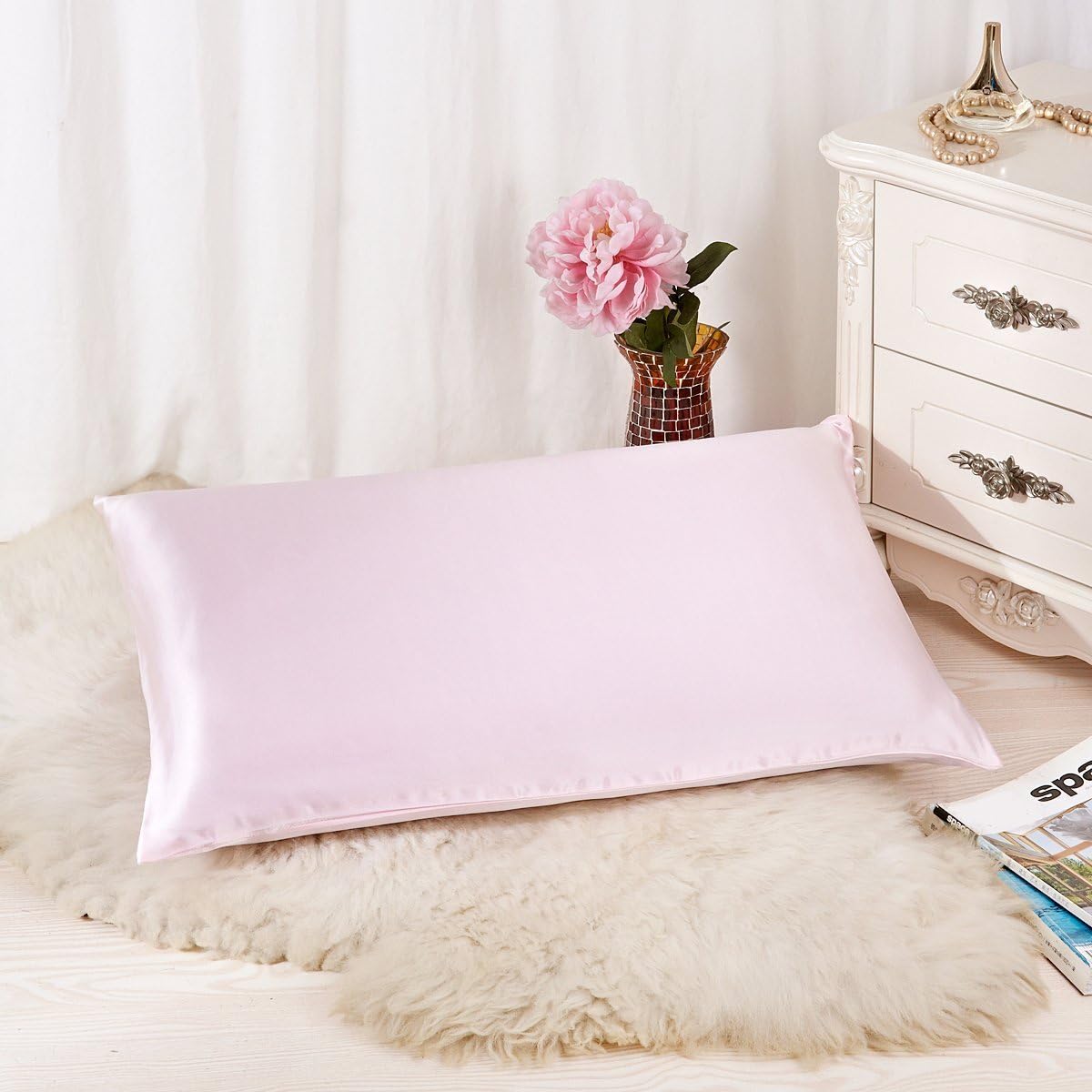 ALASKA BEAR Natural Silk Pillowcase, Hypoallergenic, 19 Momme, 600 Thread Count 100 Percent Mulberry Silk, Queen Size with Hidden Zipper (1, Ivory White): Home & Kitchen