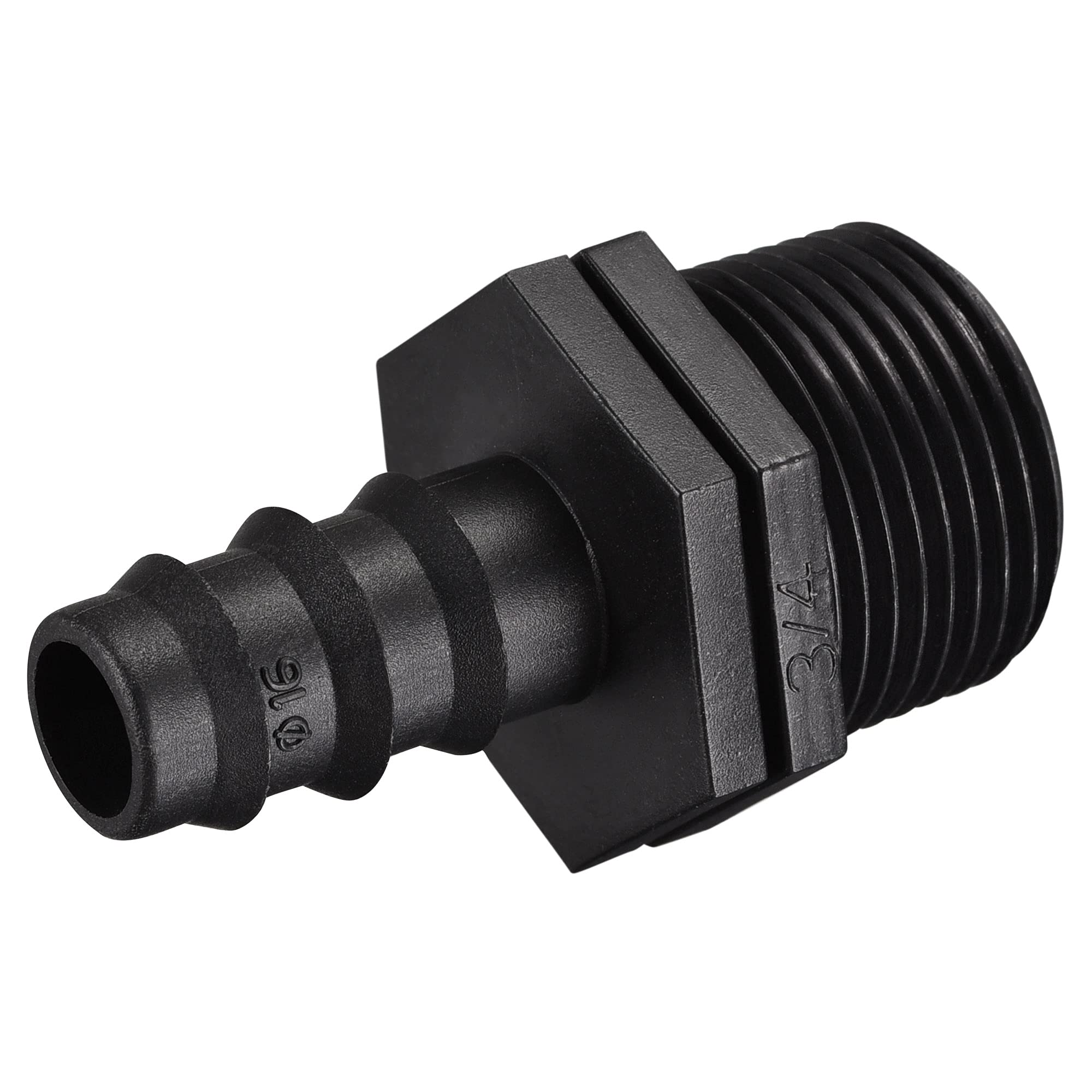 sourcing map Drip Irrigation Fittings 15.5mm Barbed to G3/4 Male Thread for 1/2 Inch Tubing (Black, Pack of 4)