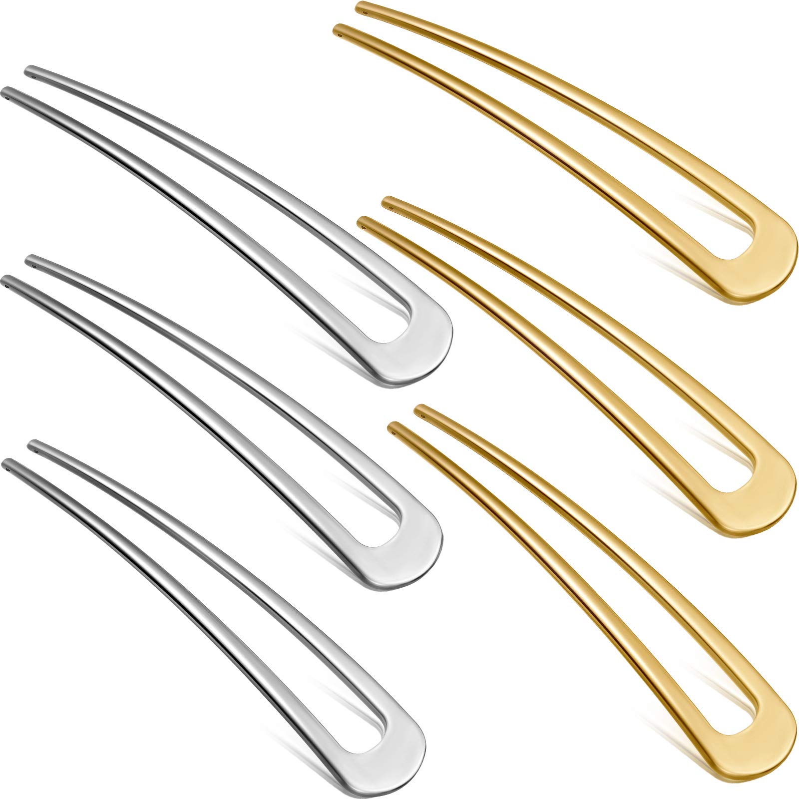 Photo 1 of WILLBOND 6 Pcs French Hair Pins for Women French Twist Hairpins 4 Inch Metal Hair Forks U Shaped Long Chignon 2 Prong Sticks Hairpin for Lady Hairstyle Accessories(Gold, Silver)