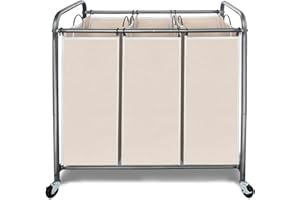 STORAGEIDEAS Laundry Sorter Hamper with Wheels, Heavy-Duty Laundry Sorter Rolling Cart, Lockable Wheels and Removable Bags, 3 Sections, Beige