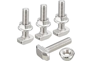 uxcell M6x30mm T Slot Drop-in Bolt and M6 Hexagon Flange Nut Set, 20 Sets Hammer Head T-Bolt T Shape Stud Sliding Screw for 3