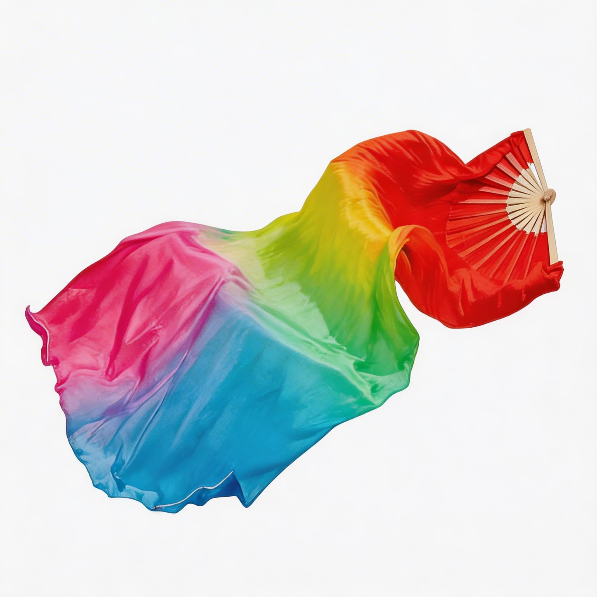 1.8m Belly Dance Fan Veil Professional Flowing Lightweight Silk Like Folding Fans for Stage Performance Chinese Yangko Folk Dance Church Praise Wedding Show 70.8 Inch Polished Bamboo Frame Single Rig