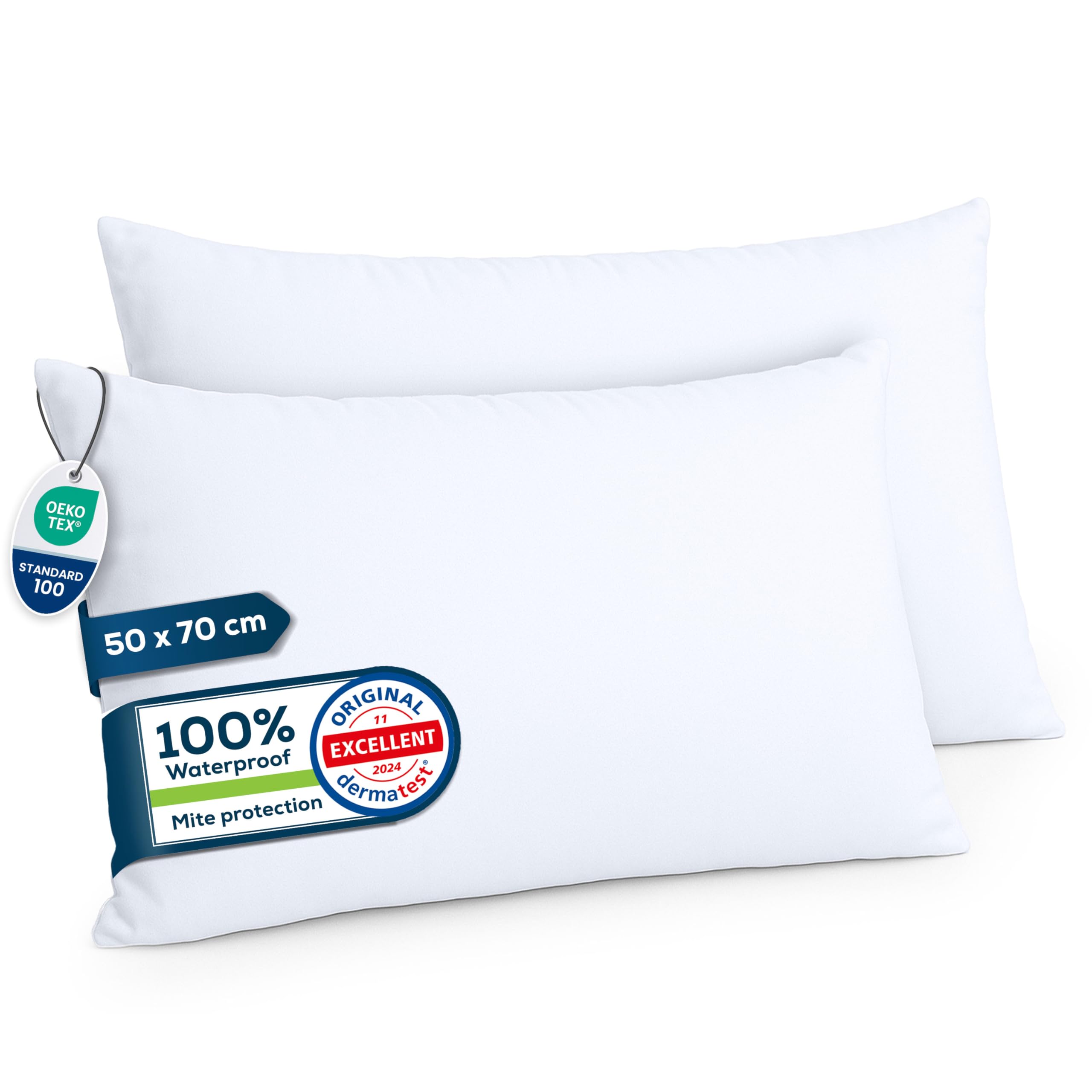 Sensalou Waterproof Pillow Protectors 50x70 cm - 2 Pack in 7 Sizes White Zipped Covers Hypoallergenic Pillow Cases - Anti-Dust Mite Pillowcase — image 1