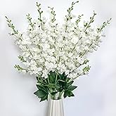 aunosit 8 pcs White Delphinium Artificial Flowers, 34.25''Artificial Snapdragon Flowers Tall Fake Flowers Silk Flowers Faux Delphinium Bulk for Tall Vase Home Wedding Garden Table Decor (White)