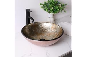 Lordear Glass Vessel Sink Bathroom Sink 16 x 16 Inch Round Glass Vessel Sinks Artistic Brown Tempered Glass Vanity Sink Round Vessel Sink with Pop-Up Drain Countertop Basin for Bathroom