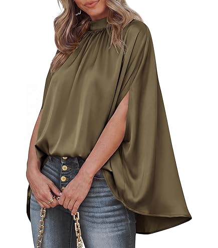 Max Hsuan Women's Loose Solid Sheer Chiffon Caftan Poncho Batwing