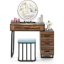 Amazon.com: GOFLAME Vanity Table Set with 3-Color Lighted Swivel ...