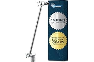 HammerHead Showers® Solid Metal 16 Inch Long Adjustable Shower Arm — Feat. Shark Teeth, The Strongest Locking Joints of Any Shower Head Extension Arm — Raises Showerhead Height — Chrome