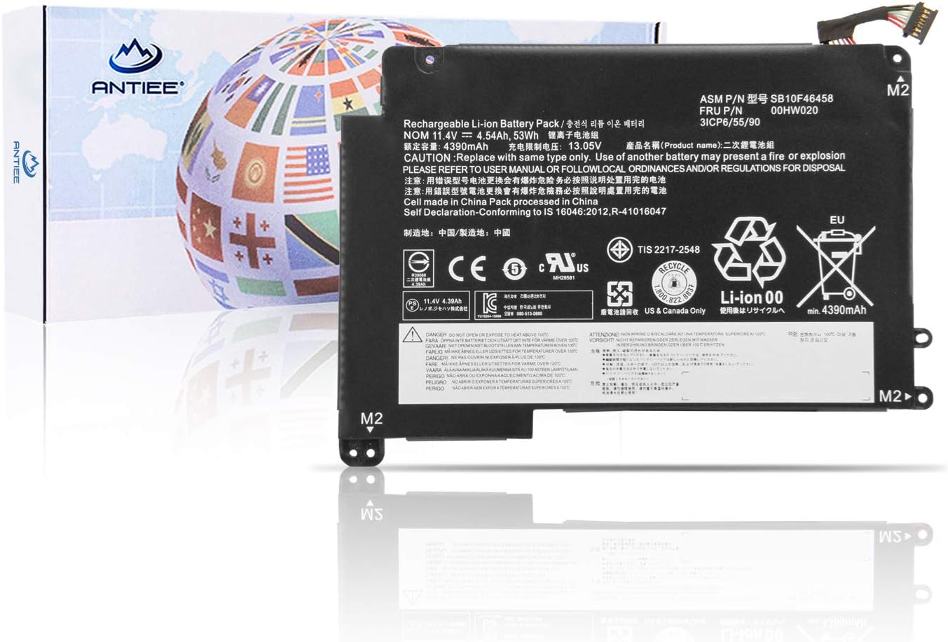 ANTIEE 00HW020 00HW021 Laptop Replacement Battery for Lenovo ThinkPad Yoga 460 Yoga P40 20GQ 20GR 20EL 20EM 20FY 20G 20G0 Series Notebook SB10F46458 SB10F46459 11.4V 53Wh