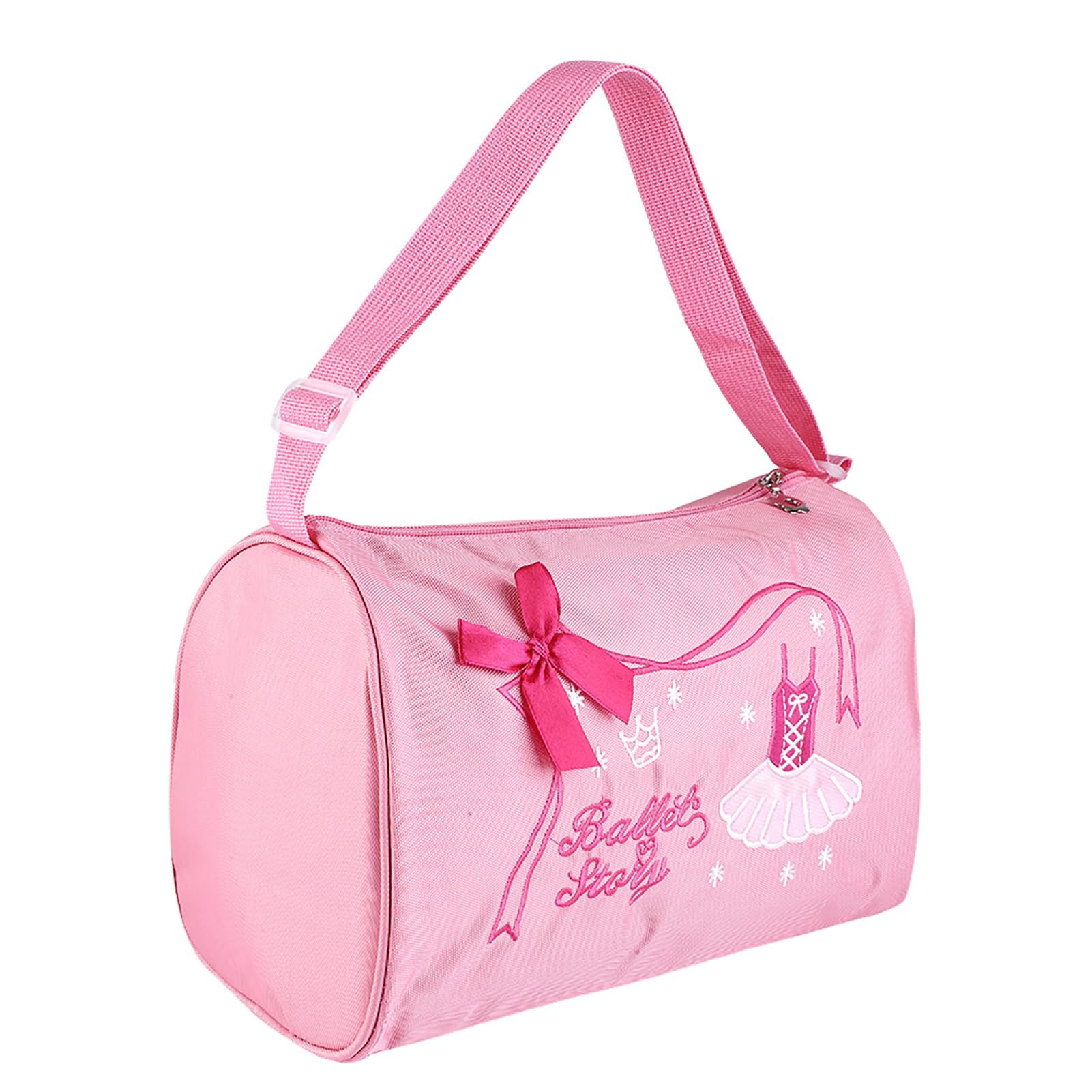 RiToEasysports Ballet Embroidered Tote, Kids Ballet Bag Girl Dance Shoulder Bag Embroidered Tote With Adjustable Strap and Easy Zipper For Ballet, Dance, Basketball (pink)