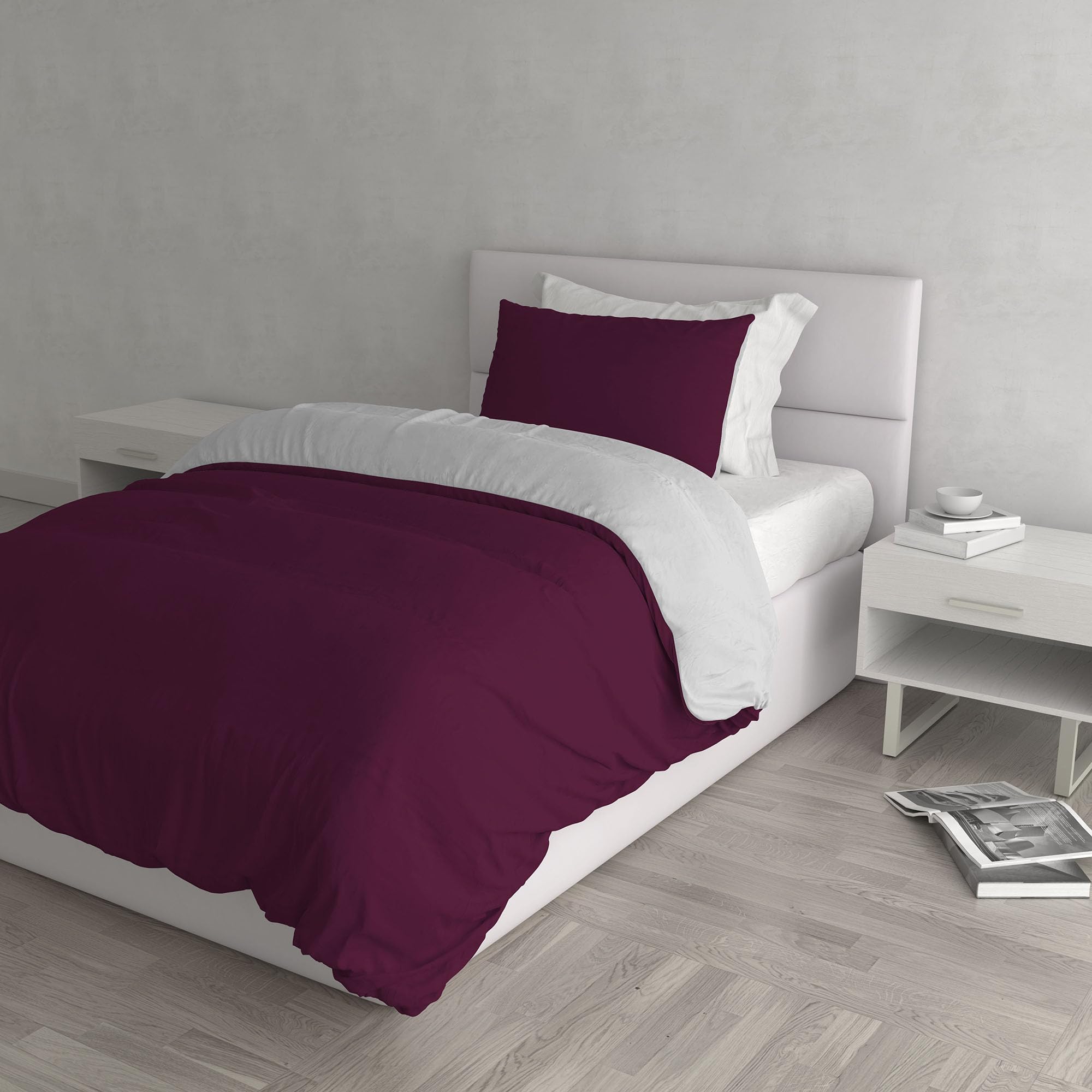 Natural Colour Duvet Cover Set, Plum/Light gray, Small double