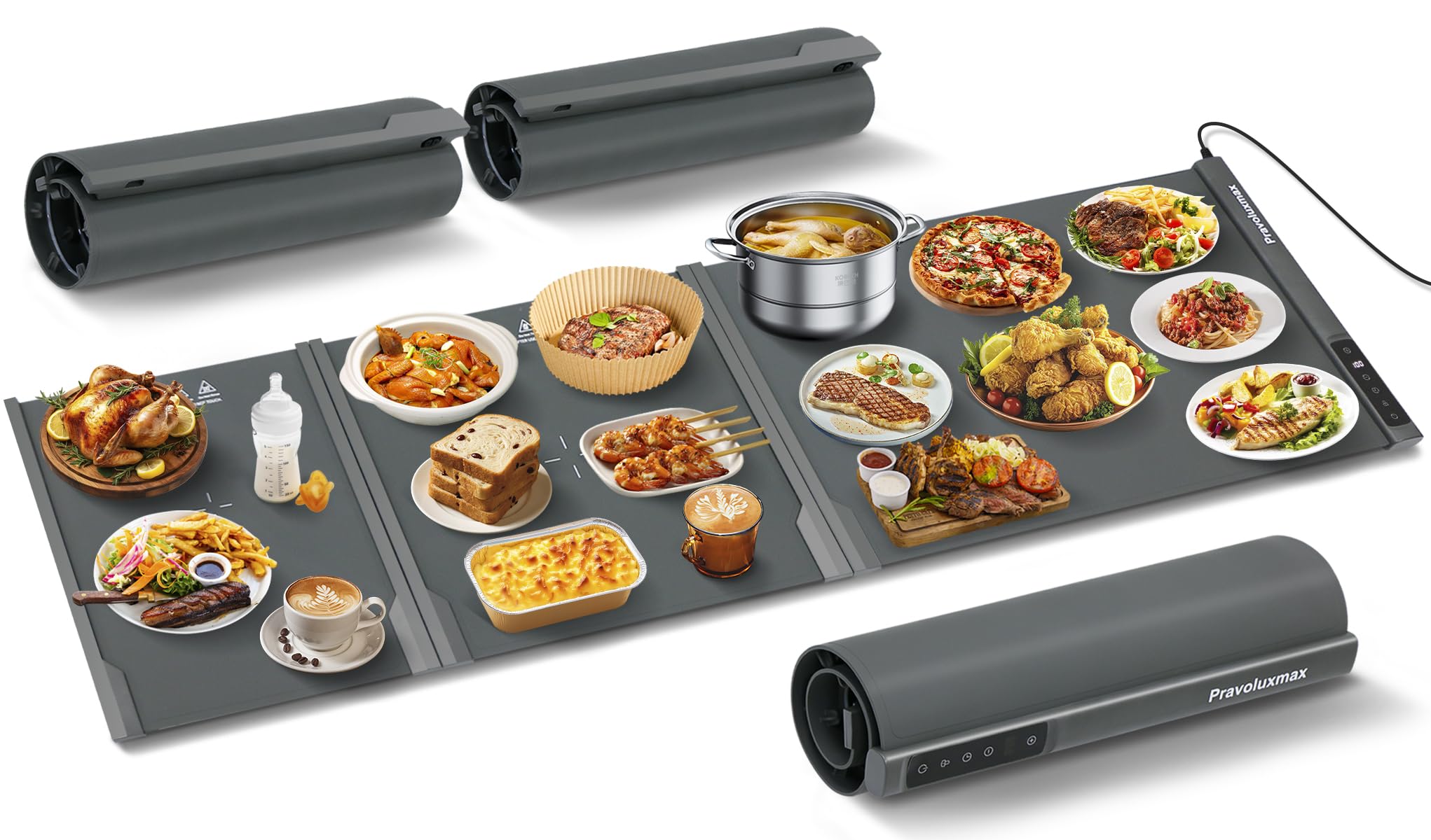 Photo 1 of *MINOR DAMAGE - USED*
Food Warming Mat Extra Large, 54" x 16" Extra Long Warming Tray Mat Roll Up Silicone Electric Heating Food Warmer with 7 Temperature Settings 1-4 Hour Timer for Buffets Parties
**Missing one piece**