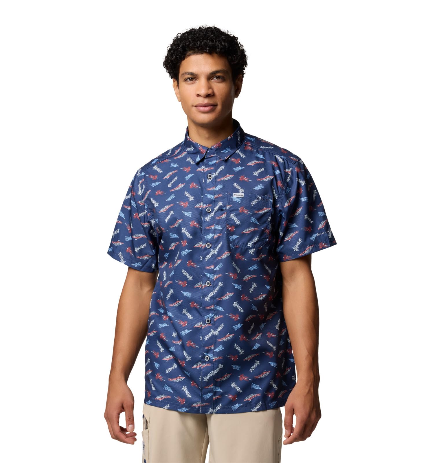 Columbia Mens PFG Super Slack Tide Camp Shirt, Nocturnal Fly Pride, X-Large